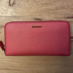 Authentic Fendi Coral Saffiano Leather Zip Around Wallet w/ COA
